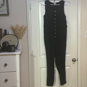 dip Black Linen Blend Button-Front Jumpsuit